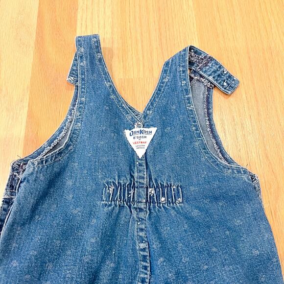 Vintage 3T OshKosh B'Gosh Vestbak Baby Overalls Printed Denim White Lace USA - Picture 8 of 11